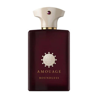 Flacone da 100 ml del profumo "Boundless" di Amouage, dal design sontuoso e dorato, che incarna una fragranza intensa e avvolgente con note speziate, legnose e resinose.