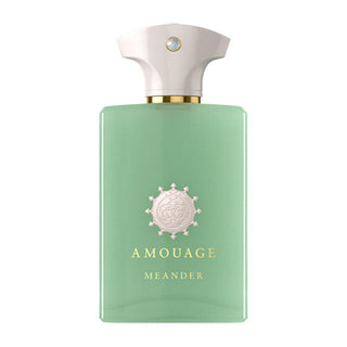 Flacone da 100 ml del profumo "Meander" di Amouage, con design raffinato e chiaro, che richiama un viaggio poetico tra nebbie verdi, spezie orientali e legni cremosi.