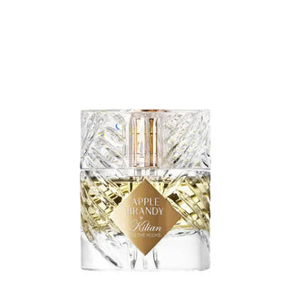 Flacone del profumo "Apple Brandy on the Rocks" di KILIAN, eau de parfum fruttata e liquorosa con note di mela, brandy e accordi ghiacciati, per una fragranza decisa e raffinata.