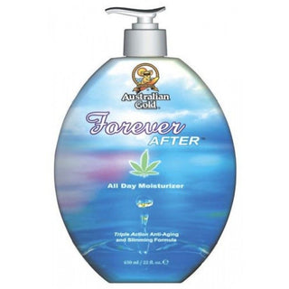 Flacone da 650 ml di Australian Gold Forever After Moisturizer, lozione doposole idratante con estratto di canapa e complessi rassodanti, profumata alla vaniglia cremosa.
