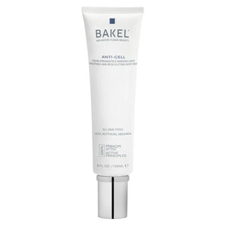 Bakel Anti‑Cell crema corpo 150 ml in tubetto bianco, crema tonificante e rassodante con caffeina e mentolo.