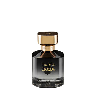 Flacone da 75 ml del profumo "Barbarossa" di Byron, extrait de parfum potente e regale con accordi speziati, legnosi e ambrati che evocano forza, avventura e carisma.
