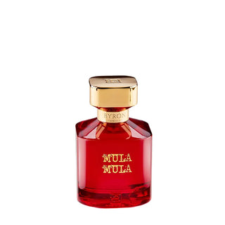 Flacone da 75 ml del profumo "Mula Mula Rouge Extreme" di Byron, extrait de parfum concentrato e seducente con note fruttate, caramellate e speziate per una scia irresistibile in formato compatto.