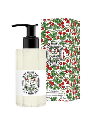 Gel profumato mani e corpo 195 ml Diptyque Citronella & Geranio, flacone trasparente con etichetta colorata, formula naturale ed estiva.