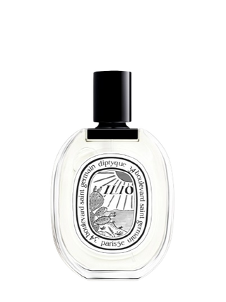Flacone da 100 ml “Ilio” Eau de Toilette di Diptyque, edizione limitata estate 2025, con illustrazione estiva mediterranea e bottiglia trasparente.