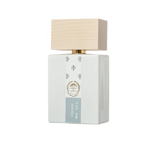 Flacone da 100 ml del profumo "Celeste" di Giardini di Toscana, con design etereo e luminoso, che esprime una fragranza delicata e sognante con note muschiate, floreali e cipriate.