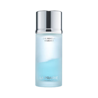 Flacone 125 ml La Prairie Cellular Eye Makeup Remover, detergente bifasico blu e trasparente, rimuove trucco waterproof, arricchito con panthenol, fiordaliso e Cellular Complex™.