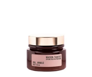 Vaso da 250 ml della crema corpo "Sel Vanille" di Maison Tahité, trattamento nutriente e profumato con note gourmand di vaniglia e sale marino, per una pelle morbida e avvolta da un aroma irresistibile.