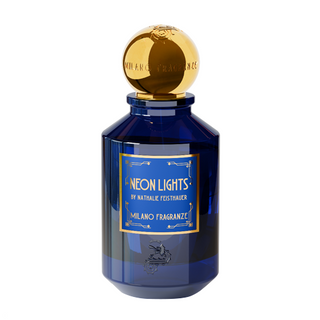 Flacone del profumo Neon Lights di Milano Fragranze su sfondo chiaro, con packaging elegante.