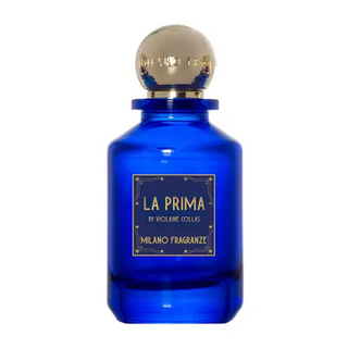 lacone da 100 ml del profumo "La Prima" di Milano Fragranze, con design elegante e teatrale, ispirato alla prima della Scala e arricchito da note cipriate, floreali e vellutate.
