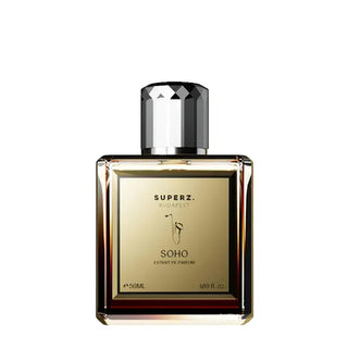 Flacone da 50ml di Superz Budapest Soho Extrait de Parfum, profumo unisex con note di cocco, vaniglia, spezie e legni pregiati.