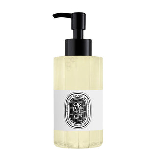 Flacone da 200 ml di Diptyque Orphéon Hand & Body Gel, detergente profumato per mani e corpo con note di ginepro, cedro, fava tonka e gelsomino.