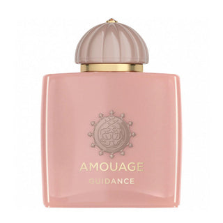 Flacone da 100 ml del profumo "Guidance" di Amouage, con vaporizzatore elegante e dettagli dorati, espressione di una fragranza calda e sofisticata con note floreali, fruttate e ambrate.