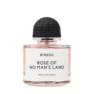 Flacone di Byredo Rose of No Man’s Land Absolu EDP 100 ml con tappo nero testurizzato e fragranza rosa fumosa su sfondo minimale.