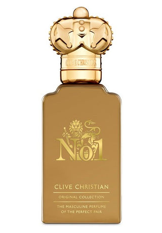 Flacone da 50ml di Clive Christian No.1 Masculine – profumo di lusso maschile con design dorato e dettagli iconici, simbolo di eleganza assoluta.