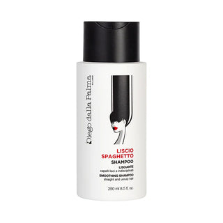 Flacone bianco in plastica contenente shampo per capelli lisci