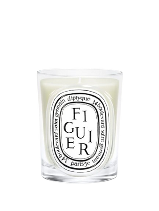 Candela in vaso trasparante da 190 grammi con etichetta bianca e nera