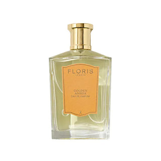 Flacone da 100 ml del profumo "Golden Amber" di FLORIDS, eau de parfum calda e opulenta con note ambrate, vanigliate e legnose, perfetta per chi ama le fragranze avvolgenti e sofisticate.