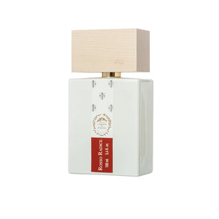 Flacone da 100 ml del profumo "Rosso Radice" di Giardini di Toscana, eau de parfum sensuale e persistente con bergamotto di Calabria, vetiver, ambroxan e muscenone. Fragranza ambrata, elegante e vellutata, perfetta per chi cerca un profumo intenso e distintivo.