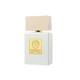 Flacone da 100 ml del profumo "Scintilla", eau de parfum luminosa e frizzante, con note agrumate e speziate che accendono i sensi in una scia vivace e sofisticata.