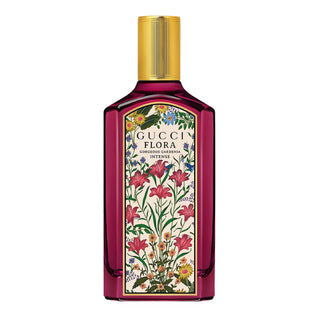 Flacone rosa fucsia di Gucci Flora Gorgeous Gardenia Intense EDP 100ml, design vibrante e raffinato, con fragranza floral‑woody gourmand intensa e moderna.