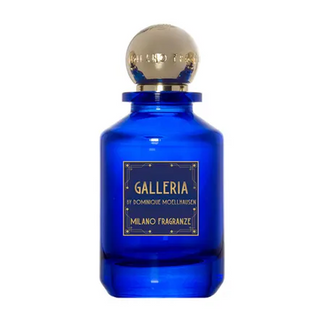 Flacone da 100 ml del profumo "Galleria" di Milano Fragranze, con design sontuoso e luminoso, che cattura l’eleganza della celebre Galleria Vittorio Emanuele II attraverso note ambrate, floreali e speziate.