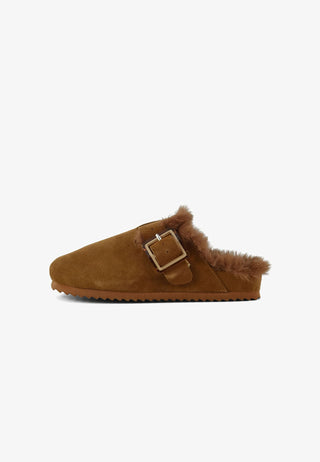 Sabot in suede con pelliccia COGNAC - Colors Of California