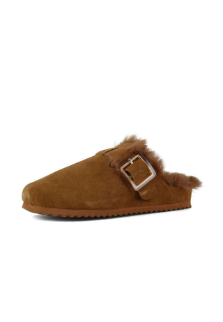 Sabot in suede con pelliccia COGNAC - Colors Of California