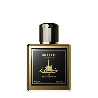 Flacone da 50ml di Superz Budapest Khalifa Extrait de Parfum, profumo maschile con note di oud, cuoio e spezie.