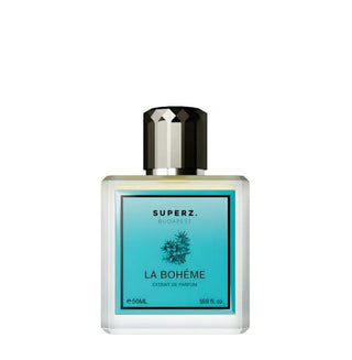 Flacone 50 ml di Superz. Budapest La Bohéme Extrait de Parfum, fragranza agrumata-aromatica unisex con note di juniper berry, limone, cedro e muschio.